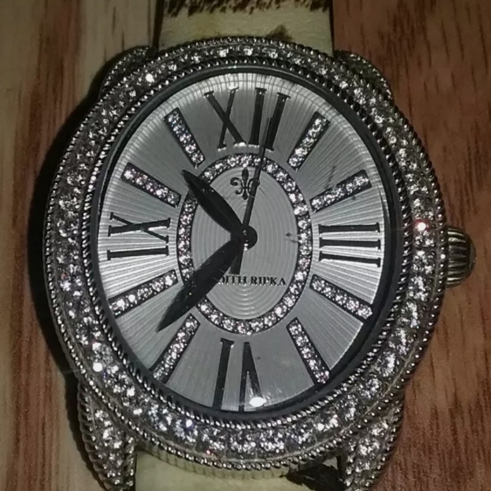 Judith Ripka Diamonique Madison Oval Texture Watch Size 7.75